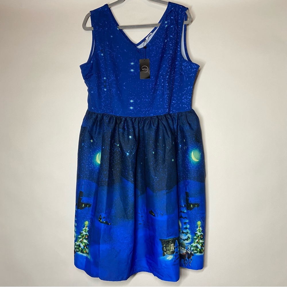 NEW AYLI Plus Size 3XL Womens Christmas Cabin Winter Snow Party Novelty Dress